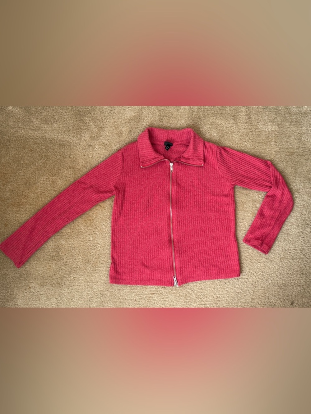 Kids Art Class Ribbed Zip-Up Sweater - Coral Pink